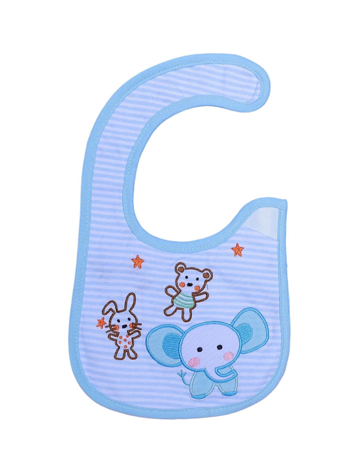 Zubaida's Bib Blue Stripped with Embroidered Elephant Bear and Rabbit - Zubaidas Official™