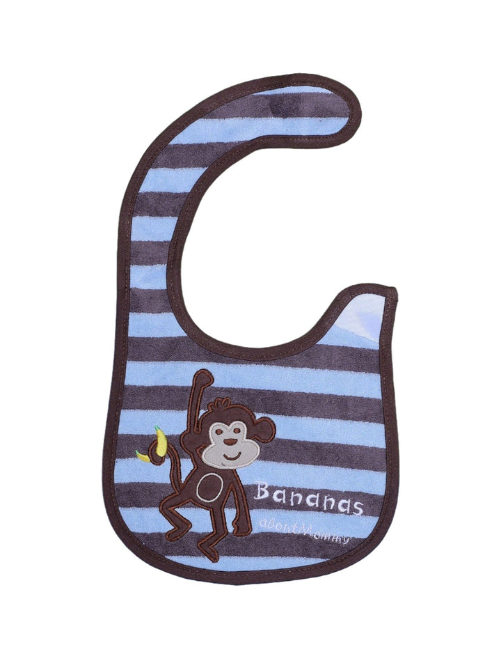 Zubaida's Bib Blue and Brown Stripped with Embroidered Monkey - Zubaidas Official™