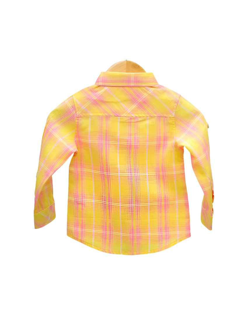 Shirt Yellow & Pink Check Print for Boys - Zubaidas Official™
