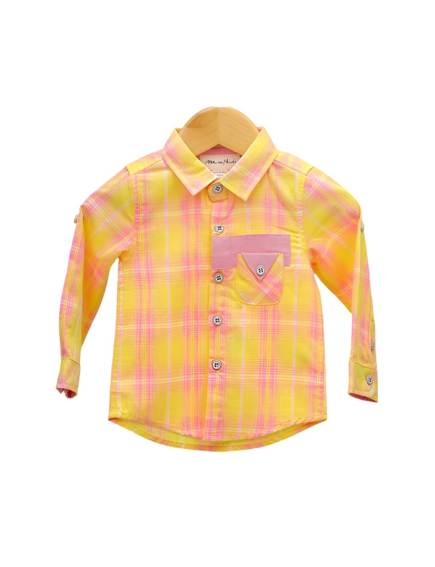 Shirt Yellow & Pink Check Print for Boys - Zubaidas Official™