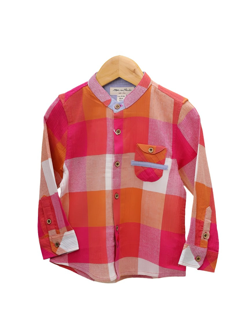 Zubaida's Shirt Pink & Orange Check Print for Boys - Zubaidas Official™