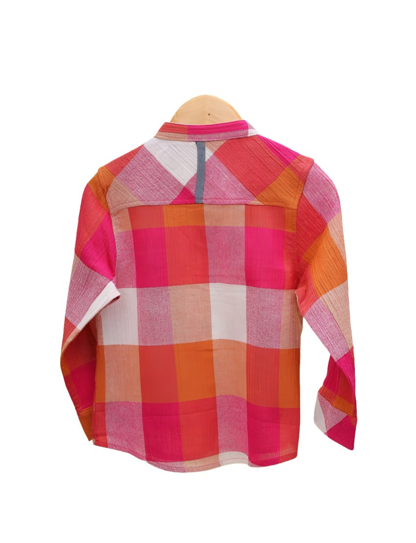 Zubaida's Shirt Pink & Orange Check Print for Boys - Zubaidas Official™