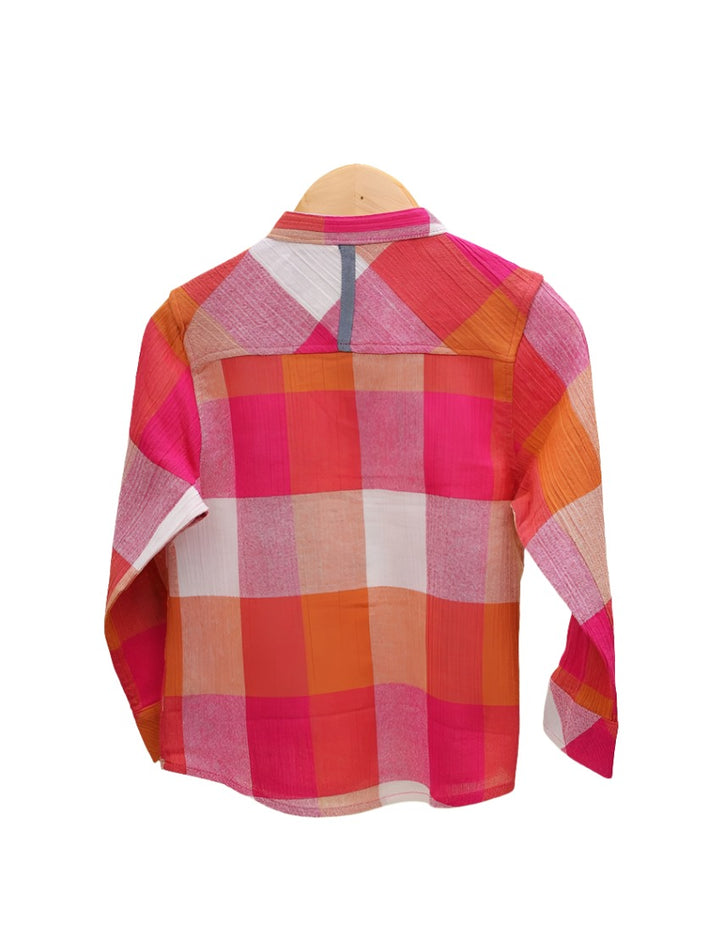 Zubaida's Shirt Pink & Orange Check Print for Boys - Zubaidas Official™