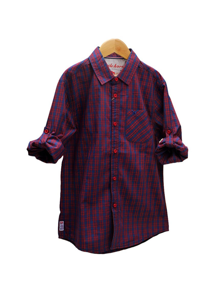 Zubaida's Shirt Red & Navy Blue with Check Print for Boys - Zubaidas Official™