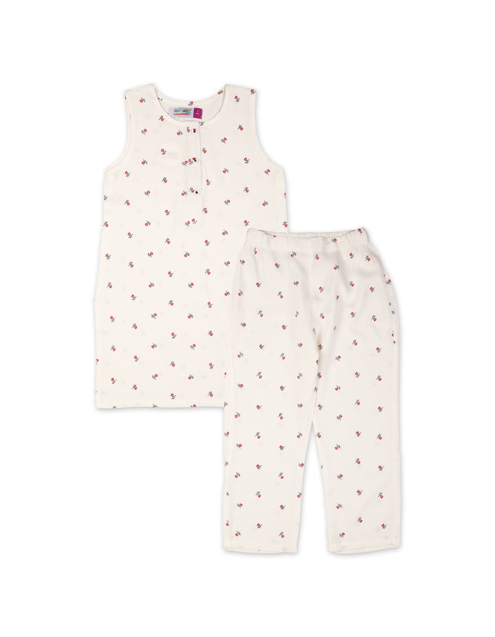 Zubaida's Sleeveless "Crimson Blossom Slumber" Co-Ord Set - Zubaidas Official™