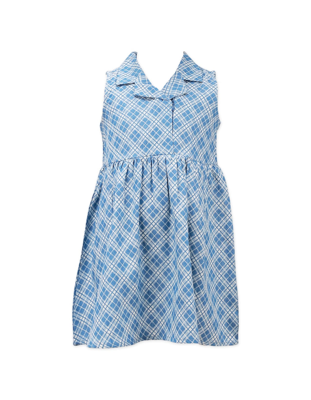 Zubaida's Blue Frock With Collar- Checkered Print - Zubaidas Official™