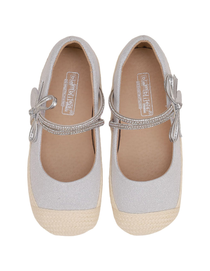 Shoes Silver with Diamontees & Bow Theme for Girls - Kids - Zubaidas Official™