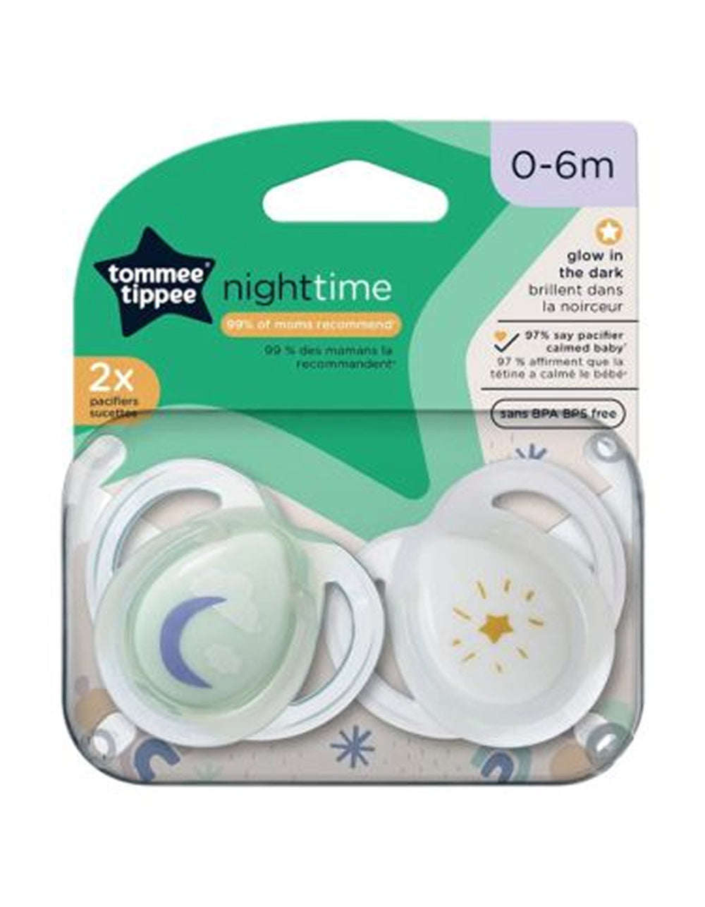 Zubaida's Tommee Tippee 0-6M Night Time Pacifier Pack of 2 - TT533465 - Zubaidas Official™