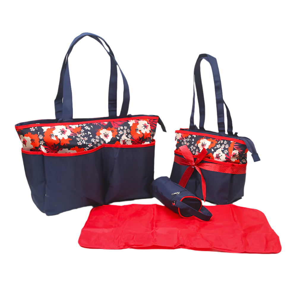 Bambies Amber Tote Diaper Bags 5 Pieces Set - Red & Navy at Zubaidas Official™ Pakistan