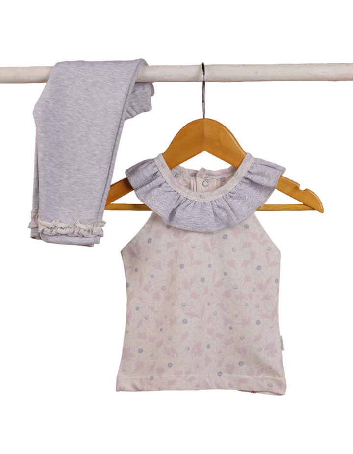 Zubaida's Suit Set Light Grey & White with Floral Print for Girls - Zubaidas Official™