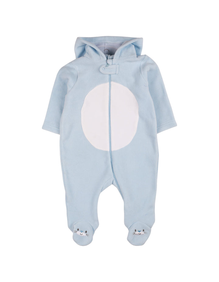 Zubaida's Romper Fleece Hooded Meow Blue