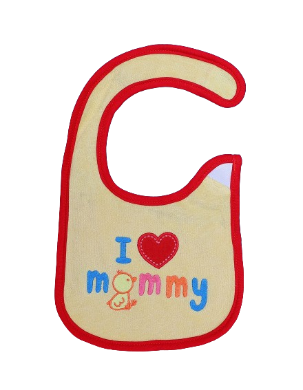 Zubaida's Bib Yellow and Red I Love Mommy Theme