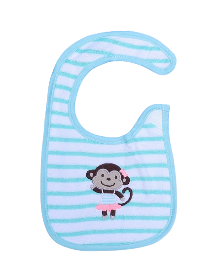 Bib Mint Blue White Monkey Theme