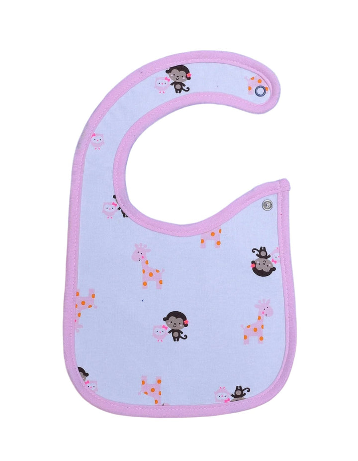 Bib Monkey and Giraffe Light Pink Border