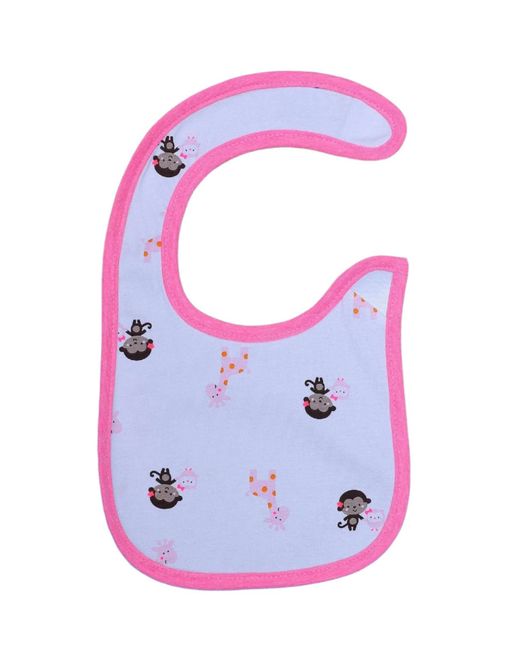 Bib Monkey and Giraffe Light Pink Border