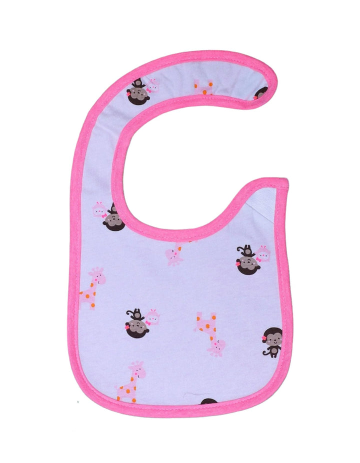 Bib White with Printed Monkey and Giraffe and Pink Back