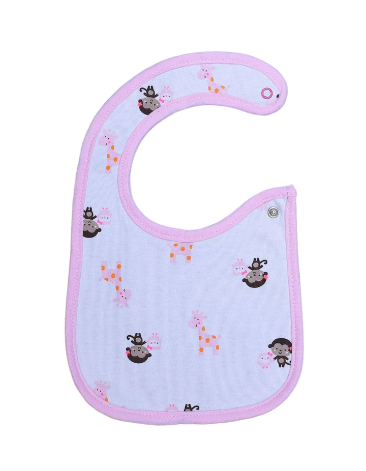 Bib White with Printed Monkeys and Pink Giraffe