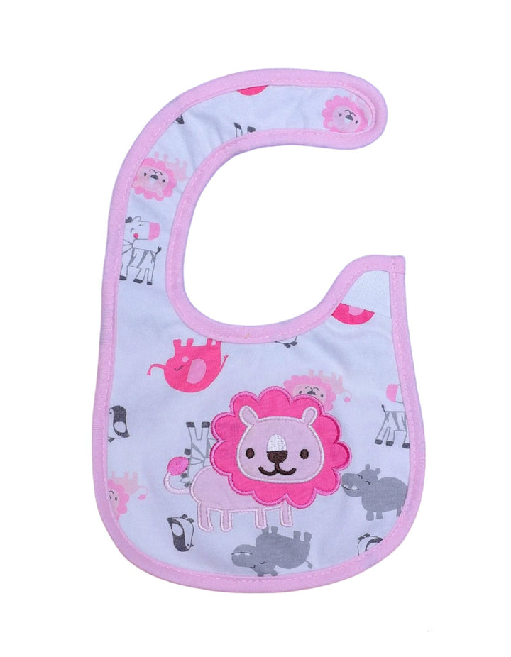 Bib White with Pink Border-Animal Theme