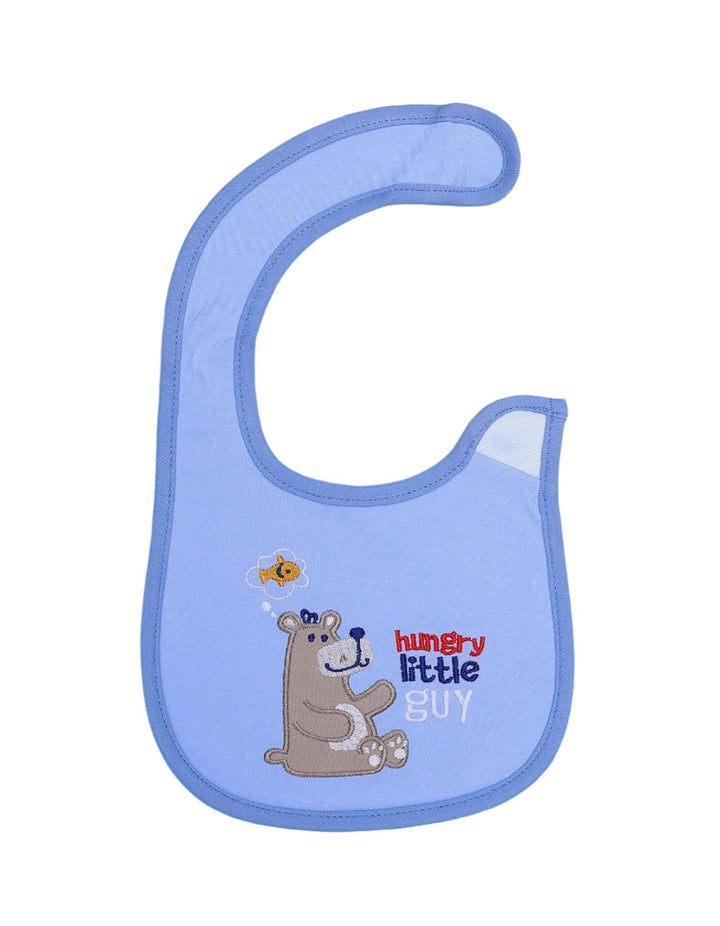 Zubaida's Bib Blue with Embroidered Brown Bear