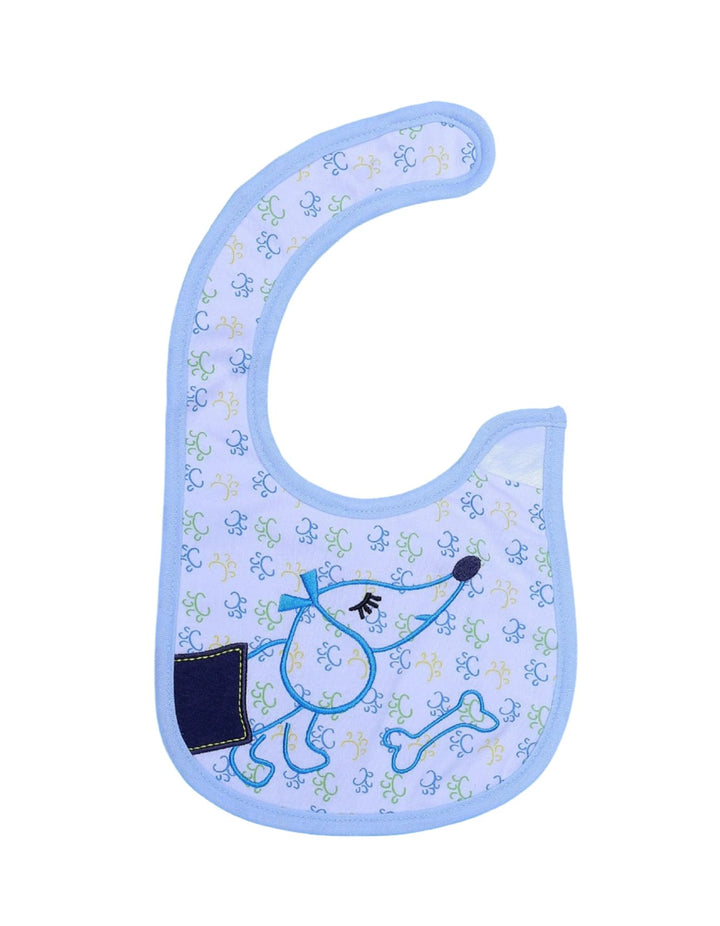 Bib White with Blue Embriodered Puppy