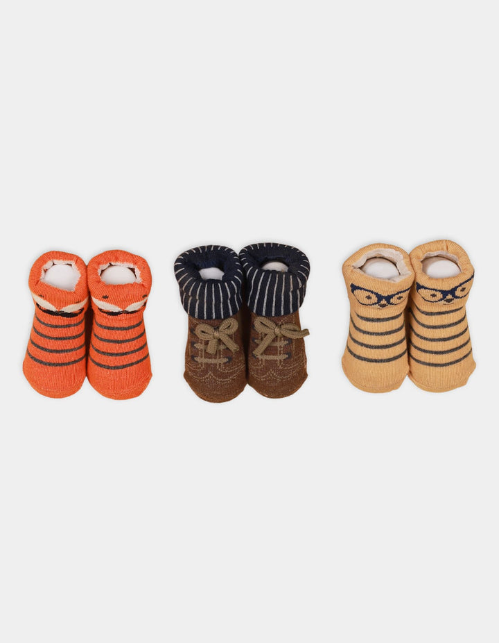 Booties Set for Boys Orange and Brown Pack of 3