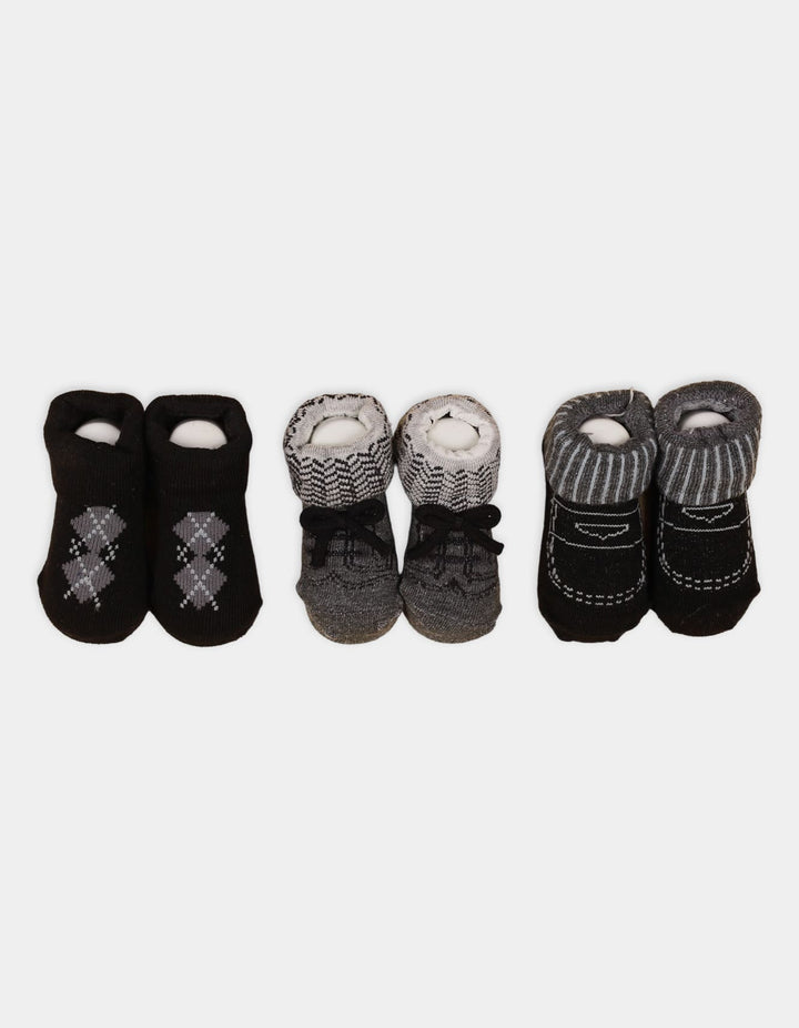 Booties Set for Boys Black and Gray Pack of 3