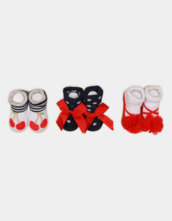 Booties Set for Girls Red & White Pack of 3