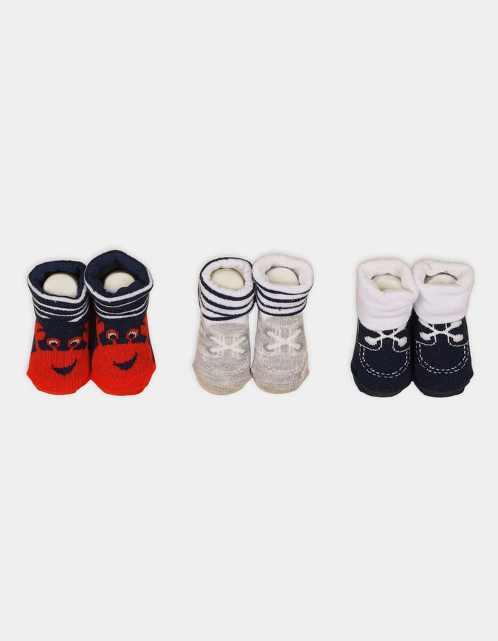 Booties Set for Boys Red and Navy Blue Pack of 3