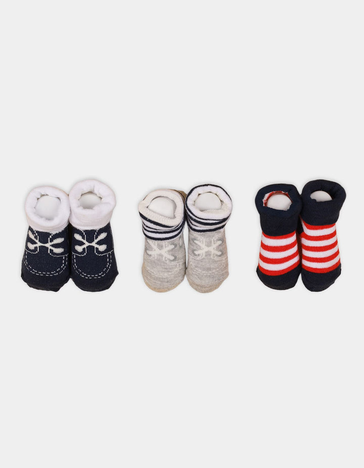 Booties Set for Boys Navy Blue and Gray Pack of 3