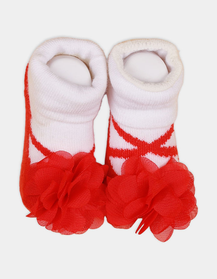 Booties Set for Girls Red & White Pack of 3