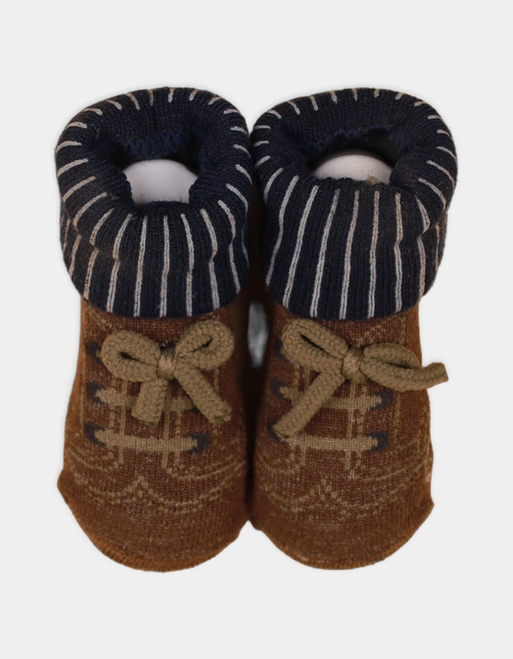 Booties Set for Boys Orange and Brown Pack of 3