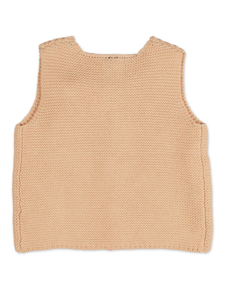 Zubaida's Sweater Sleeveless Single Button Beige Bow