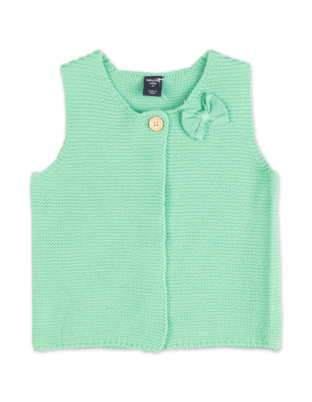 Zubaida's Sweater Sleeveless Single Button Mint Blue Bow