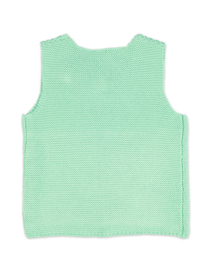 Zubaida's Sweater Sleeveless Single Button Mint Blue Bow