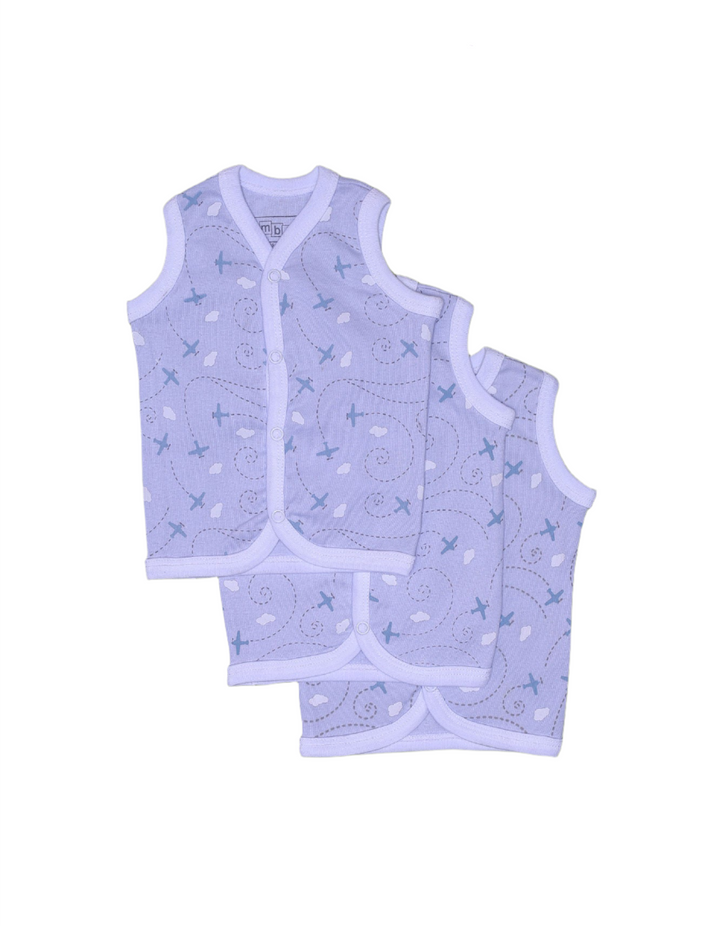 Baby Blue Vest with Printed Airplane Theme