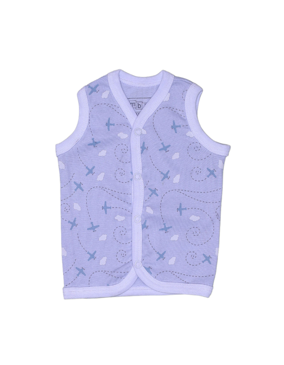 Baby Blue Vest with Printed Airplane Theme