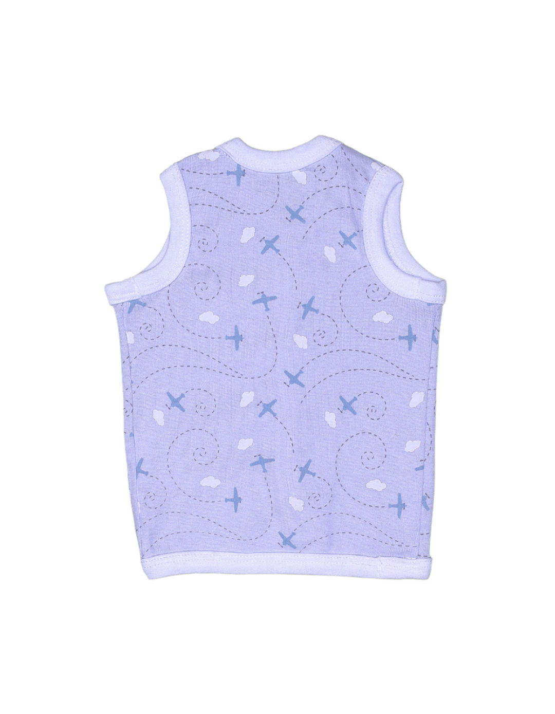 Baby Blue Vest with Printed Airplane Theme