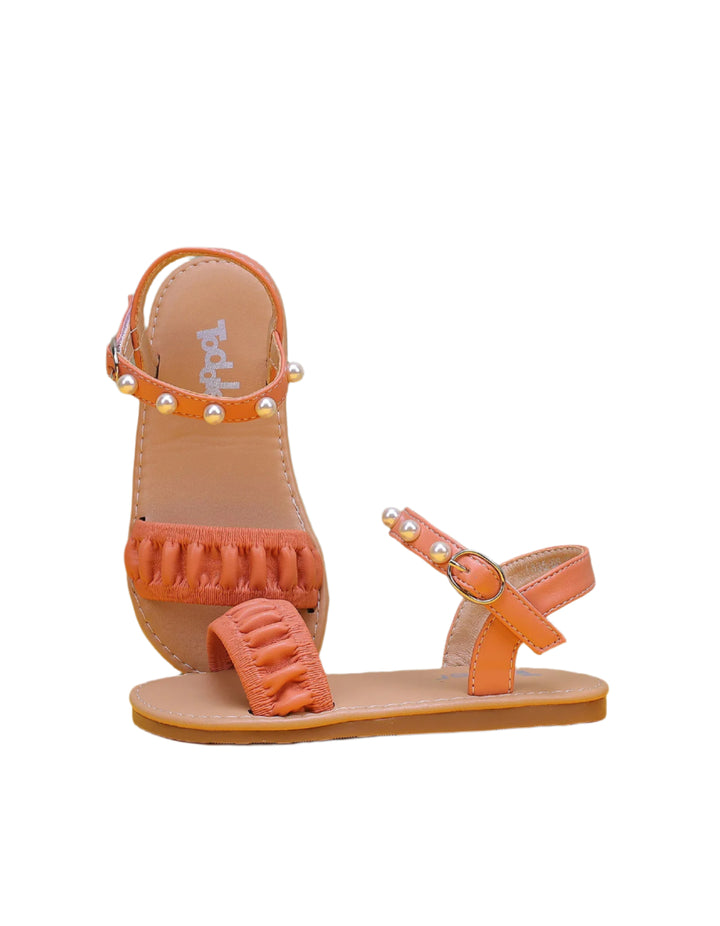 Zubaida's Sandal Delicate Pearl Embellishment - Orange