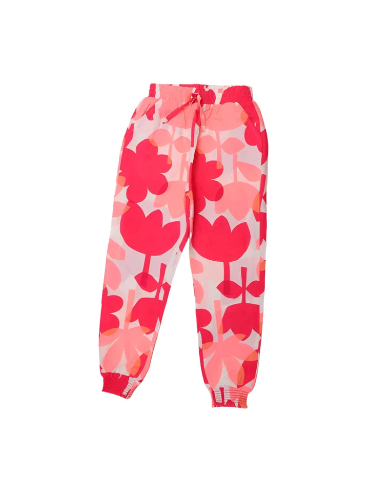 Trouser White with Pink Floral Theme for Girls