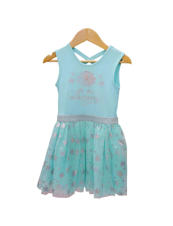 Frock Aqua Blue with Mesmerizing Theme for Girls