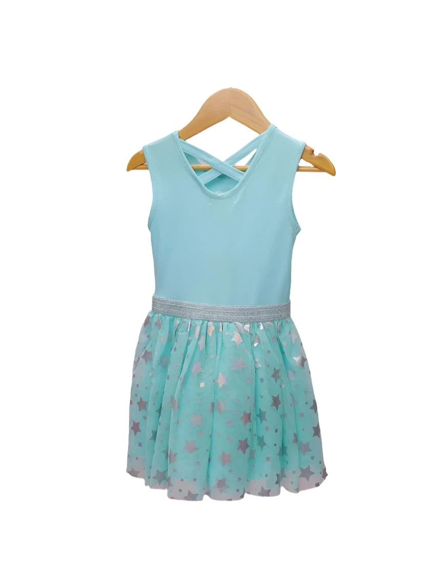 Frock Aqua Blue with Mesmerizing Theme for Girls