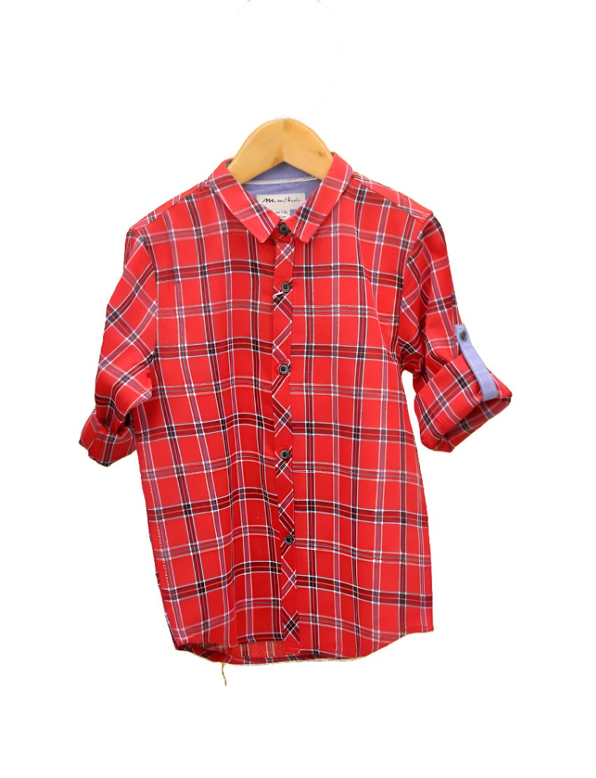 Zubaida's Shirt Red With Checkered Pattern for Boys