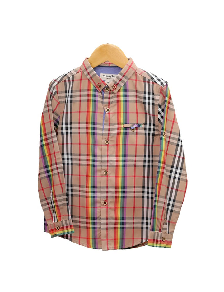 Shirt Peach with Multi Check Print for Boys