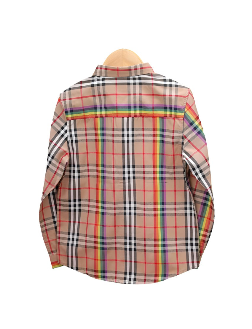 Shirt Peach with Multi Check Print for Boys