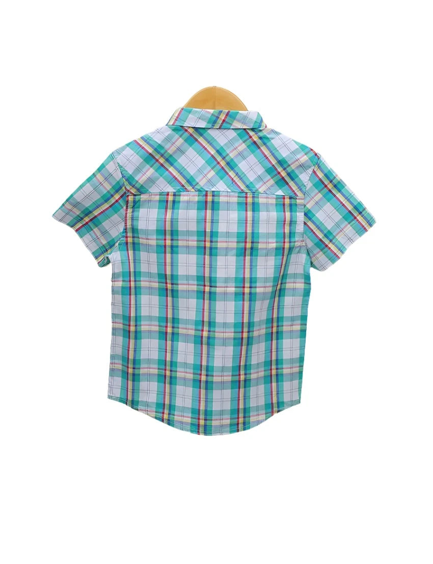 Shirt Green with Multi Check Print for Boys