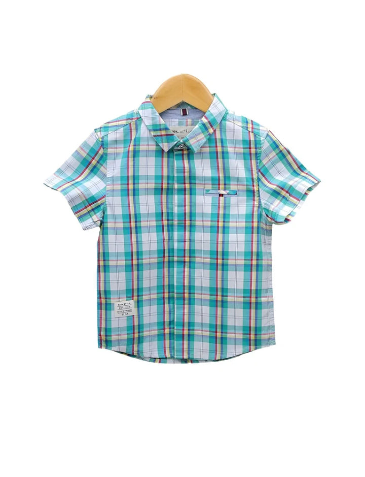 Shirt Green with Multi Check Print for Boys