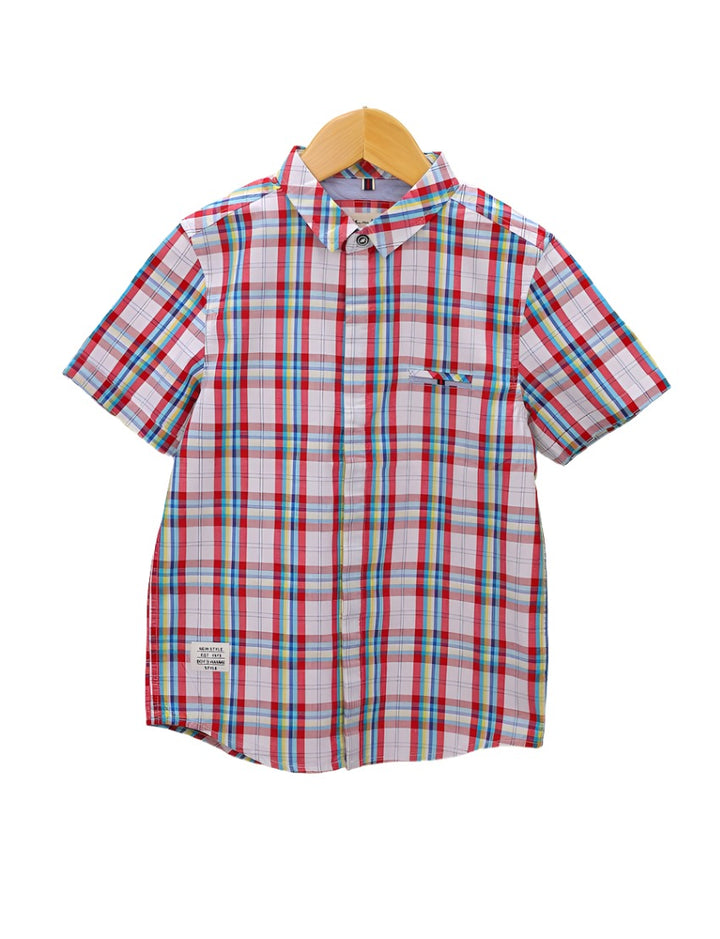 Shirt Red with Multi Check Print for Boys