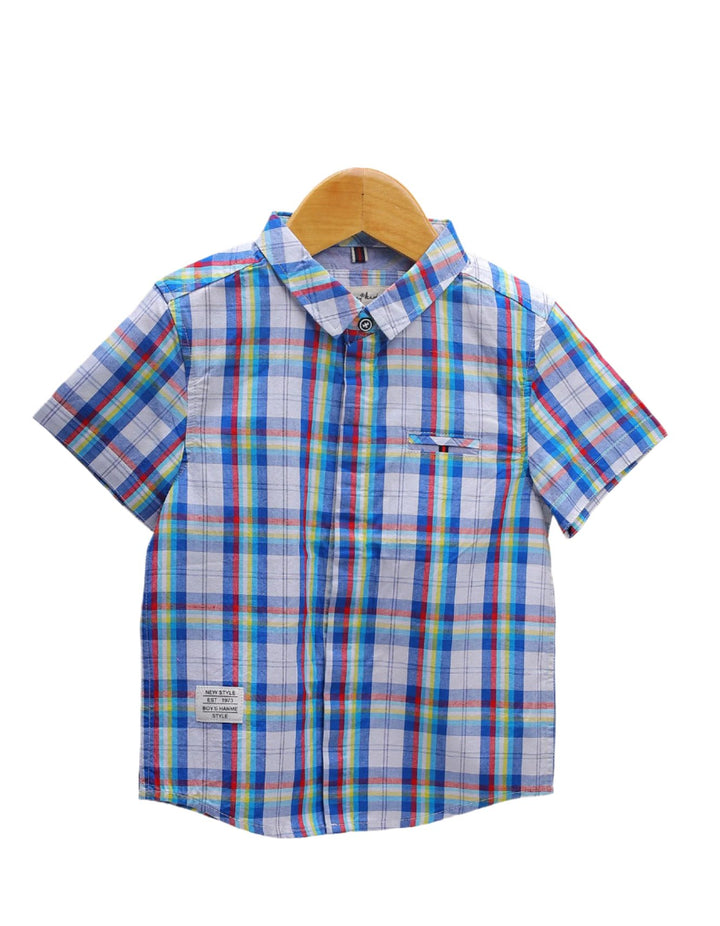 Shirt Blue with Multi Check Print for Boys