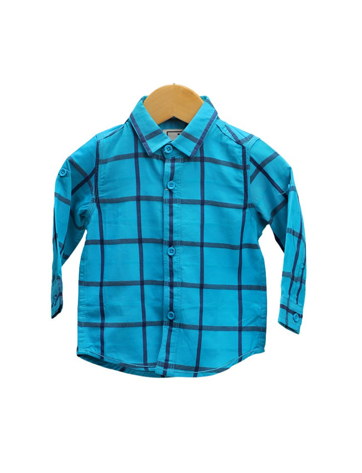 Zubaida's Shirt Electric Blue With Checkered Pattern For Boys