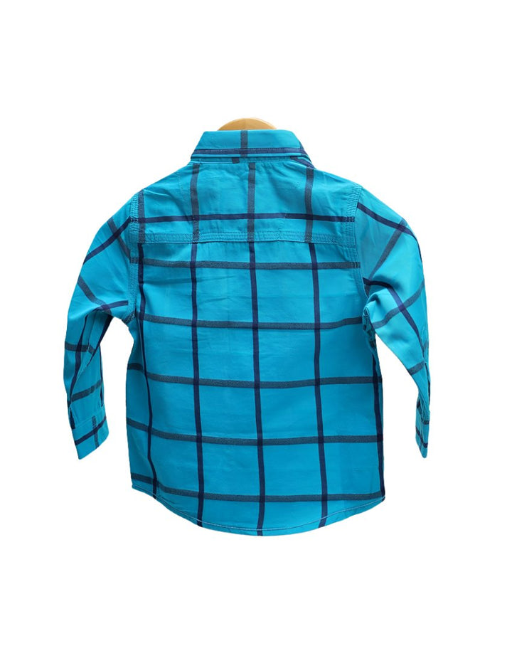 Zubaida's Shirt Electric Blue With Checkered Pattern For Boys